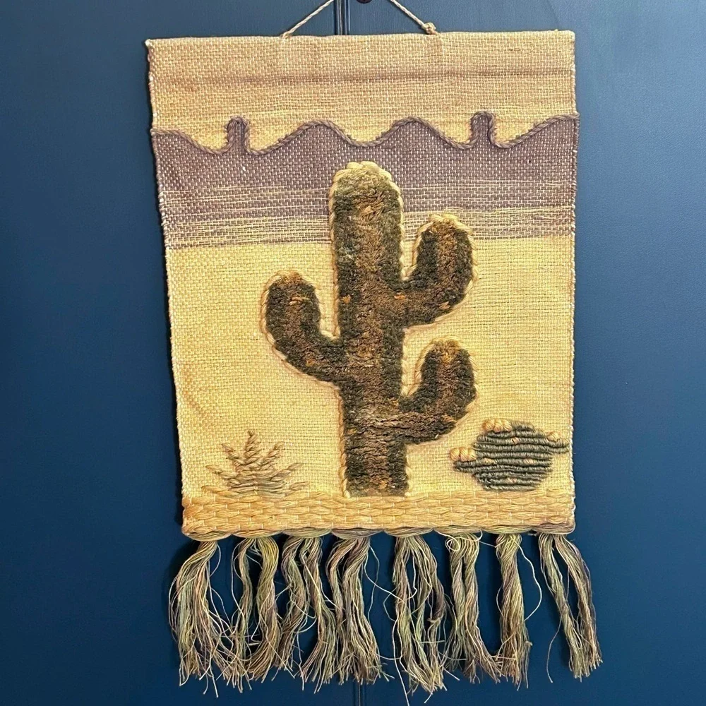 MCM VINTAGE WOVEN CACTUS WALL HANGING